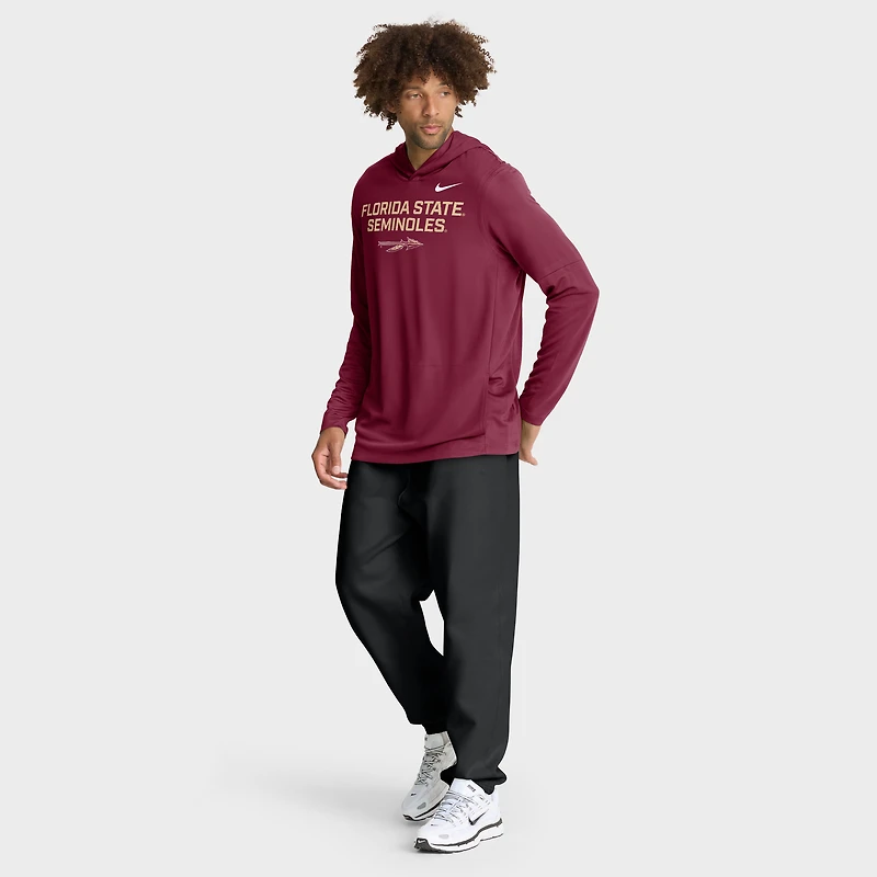 Men's Nike Garnet Florida State Seminoles 2025 Sideline Dri-FIT Long Sleeve Hoodie T-Shirt
