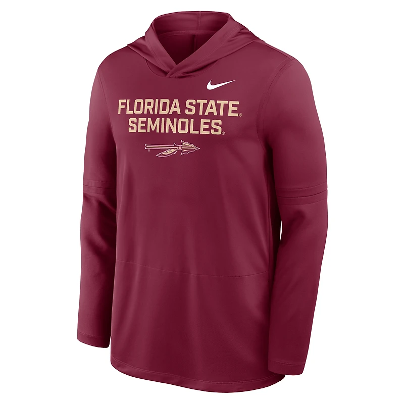 Men's Nike Garnet Florida State Seminoles 2025 Sideline Dri-FIT Long Sleeve Hoodie T-Shirt