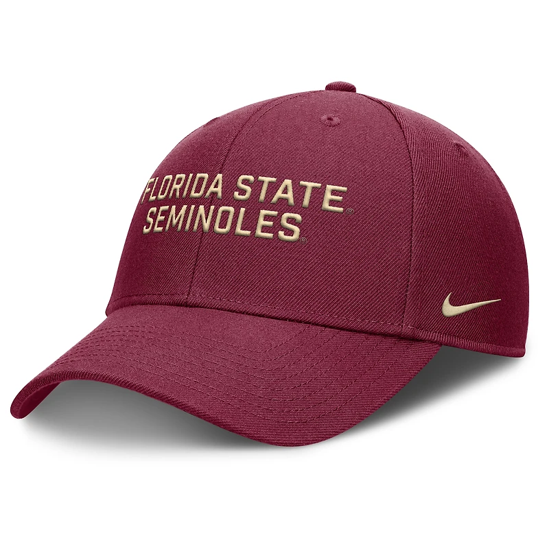 Casquette ajustable Nike blanche Florida State Seminoles 2025 Sideline Rise pour homme