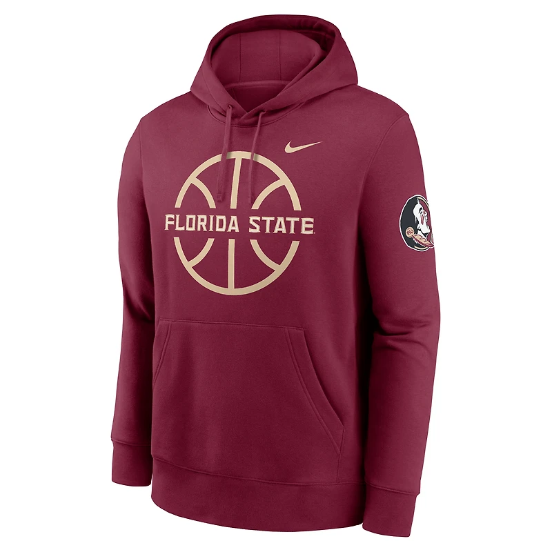 Sweat à capuche en polaire Nike Garnet Florida State Seminoles Basketball Icon Club pour homme