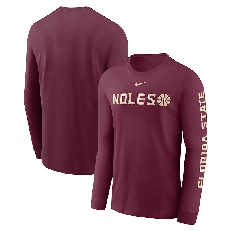T-shirt Nike Garnet Florida State Seminoles Basketball Icon Two-Hit à manches longues pour homme