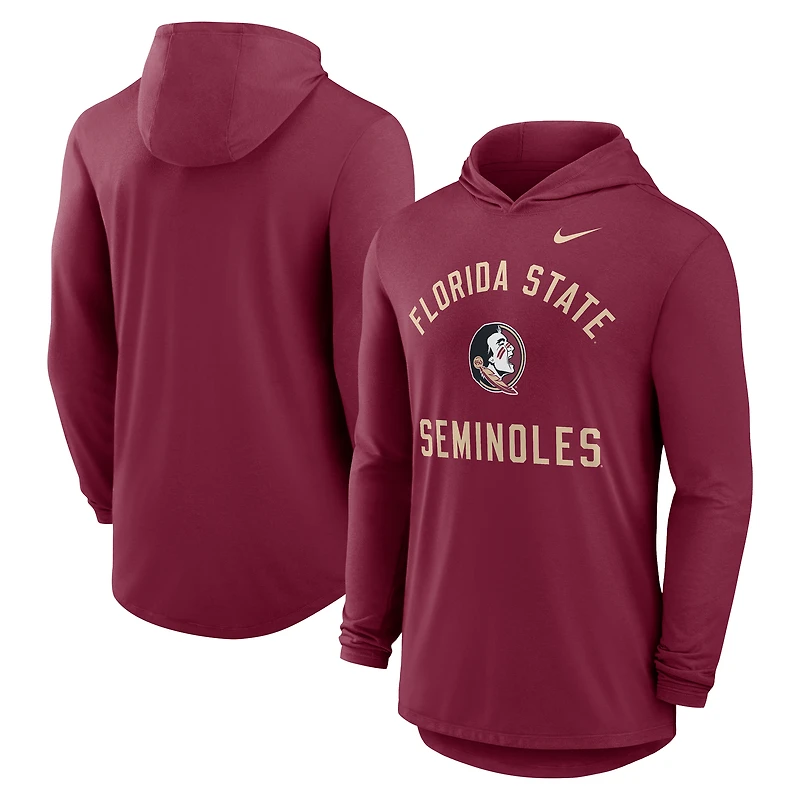 Men's Nike Garnet Florida State Seminoles Classic Arch Tri-Blend Dri-FIT Long Sleeve Hoodie T-Shirt