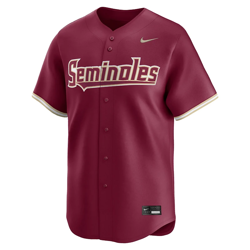 Maillot de baseball Nike Garnet Florida State Seminoles College Limited pour homme