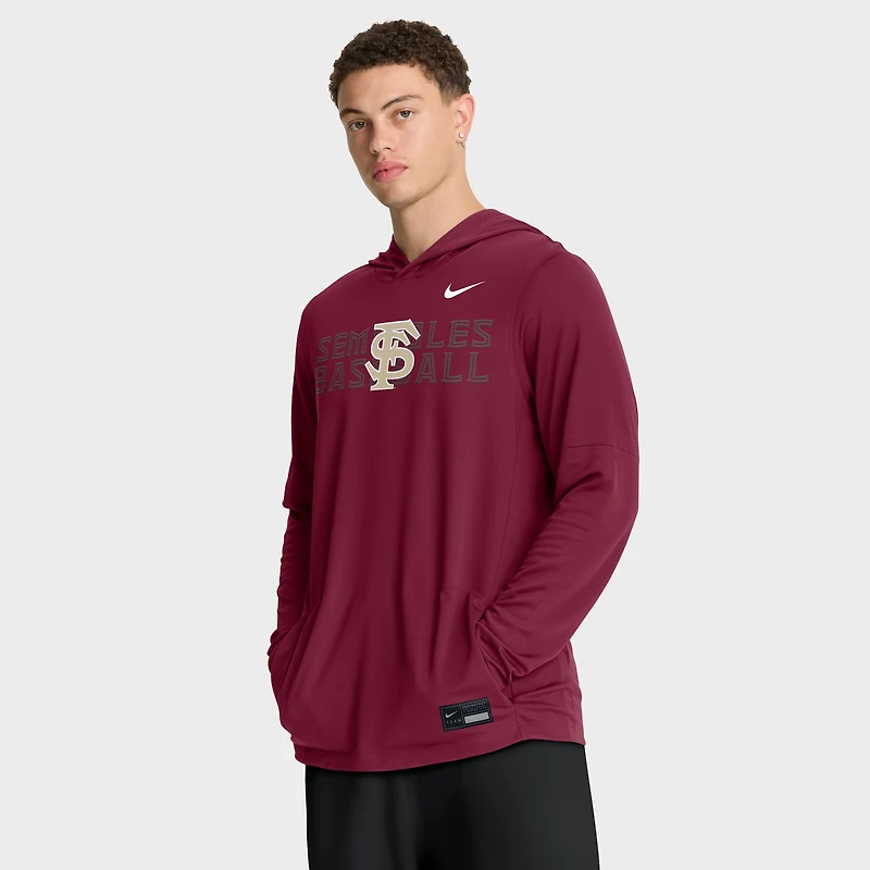 Men's Nike Garnet Florida State Seminoles Dugout Dri-FIT Long Sleeve Hooded T-Shirt
