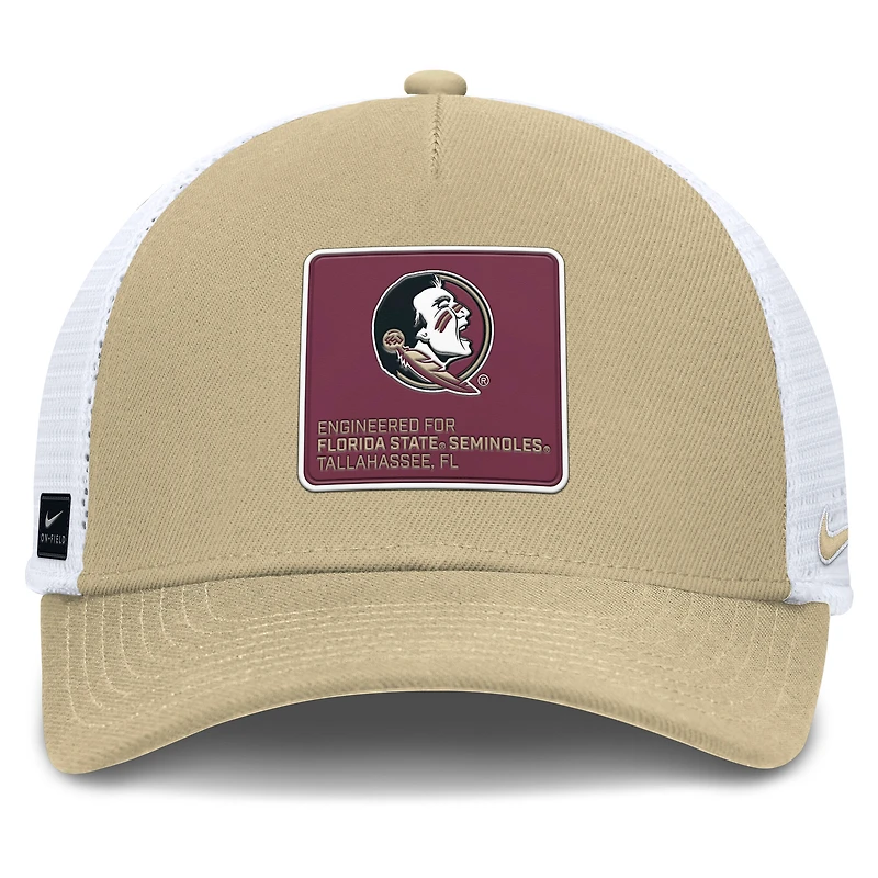 Casquette ajustable Nike On-Field Rise Engineered Trucker pour homme, couleur or/blanc, des Florida State Seminoles 2025