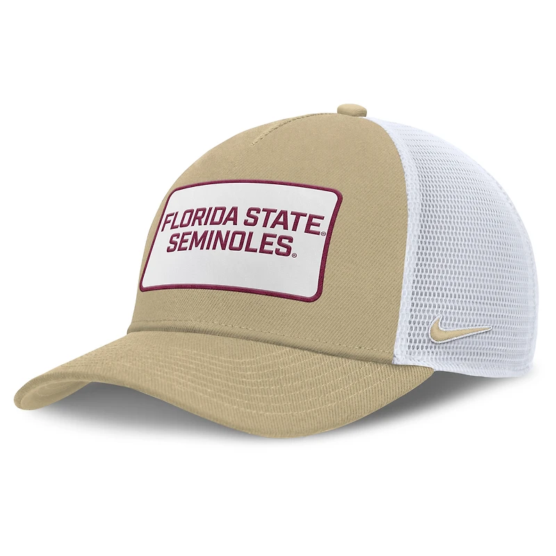 Men's Nike Gold/White Florida State Seminoles 2025 On-Field Rise Patch Trucker Adjustable Hat