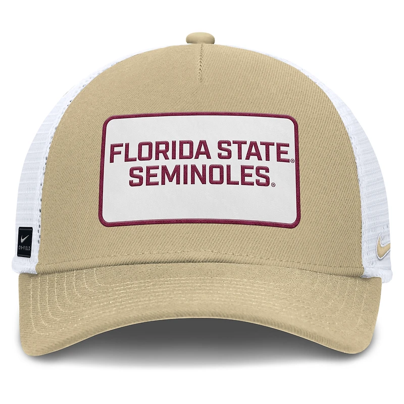 Men's Nike Gold/White Florida State Seminoles 2025 On-Field Rise Patch Trucker Adjustable Hat