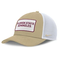 Casquette ajustable Nike pour homme, couleur or/blanc, Florida State Seminoles 2025 On-Field Rise Patch Trucker