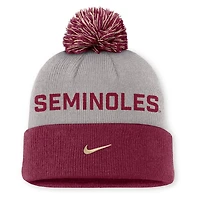 Bonnet à revers Nike gris/grenat Florida State Seminoles Primetime Peak avec pompon pour homme