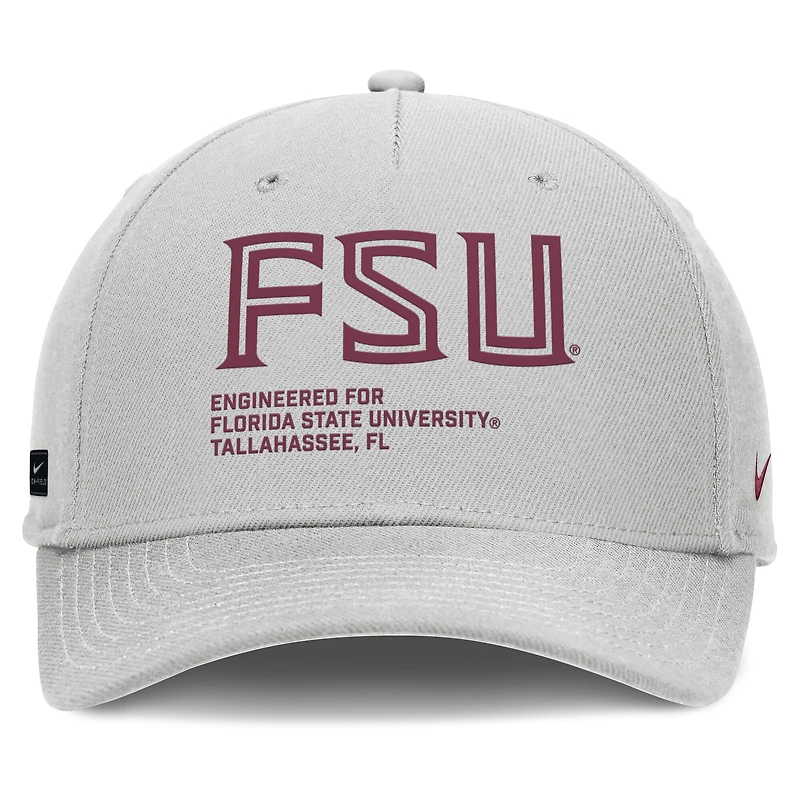Casquette ajustable Nike grise Florida State Seminoles 2025 Sideline Dust Pinched Rise pour homme