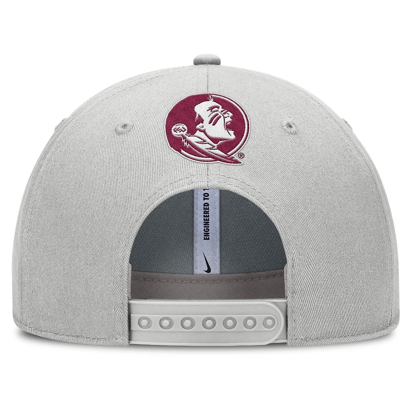 Casquette ajustable Nike grise Florida State Seminoles 2025 Sideline Dust Pinched Rise pour homme