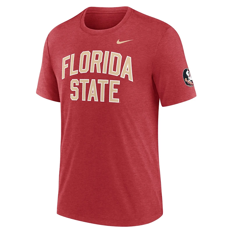 T-shirt Nike Heather Garnet Florida State Seminoles Campus Collegiate Block Tri-Blend pour homme