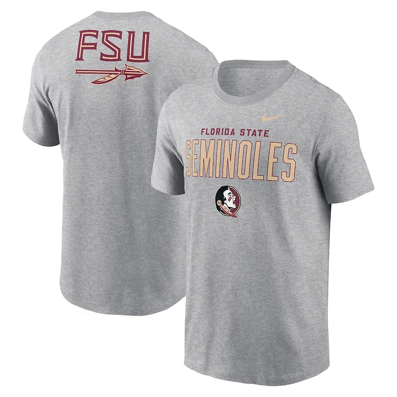 T-shirt Nike gris chiné Florida State Seminoles Campus 2-Hit Primary Mascot pour homme