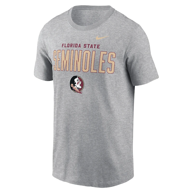 Men's Nike Heather Gray Florida State Seminoles Campus 2-Hit Primary Mascot T-Shirt