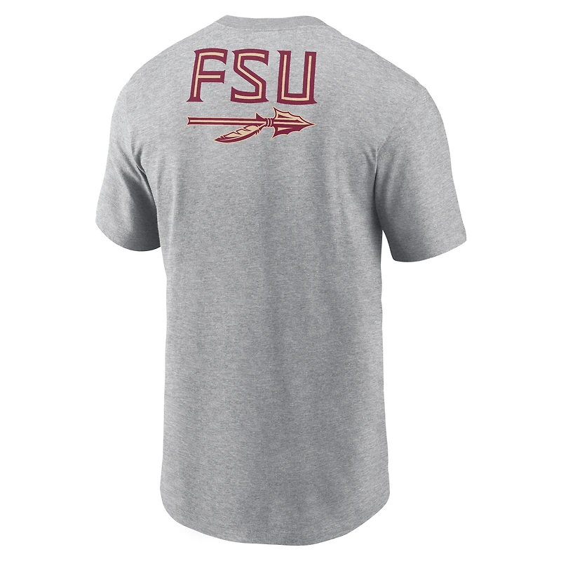 Men's Nike Heather Gray Florida State Seminoles Campus 2-Hit Primary Mascot T-Shirt