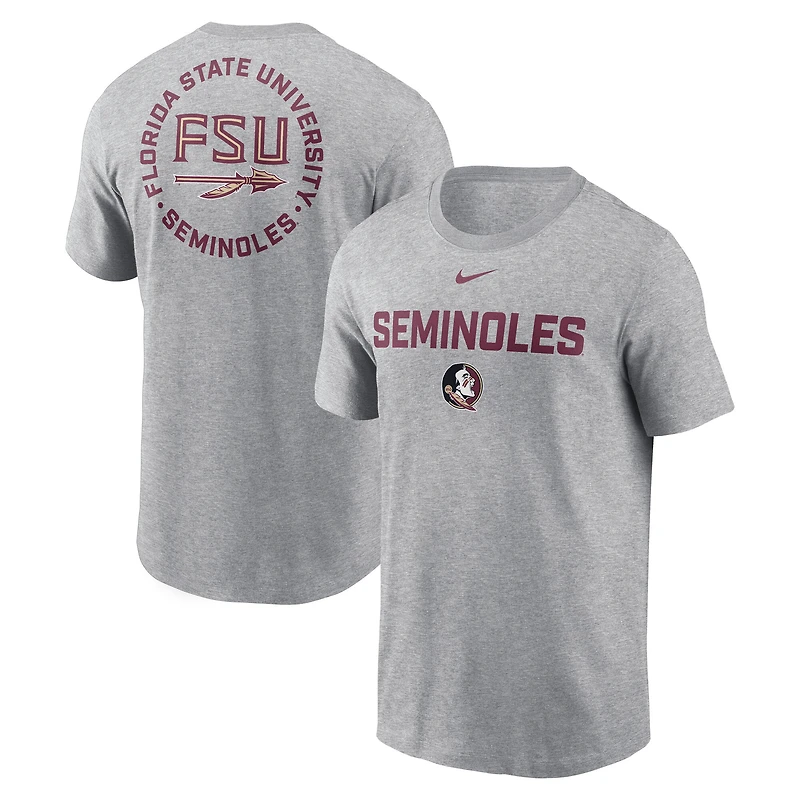T-shirt Nike gris chiné pour homme, motif campus 2-Hit des Florida State Seminoles