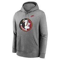 Men's Nike Heather Gray Florida State Seminoles Legacy Logo Club Fleece Pullover Hoodie