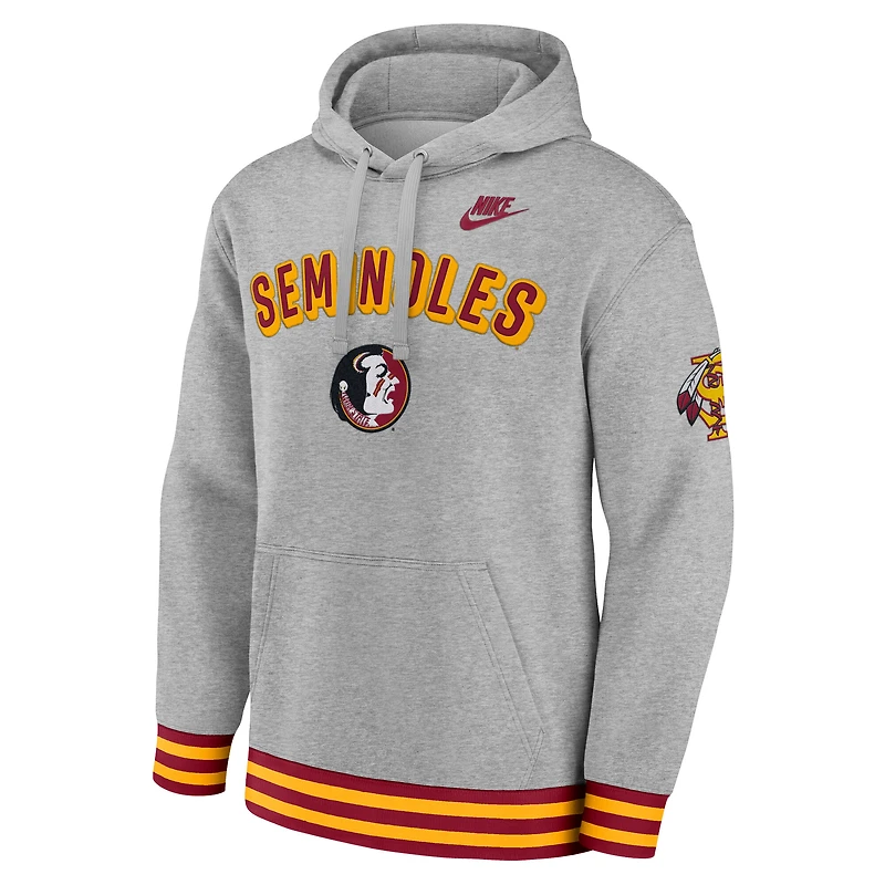 Men's Nike Heather Gray Florida State Seminoles Legacy Retro Pullover Hoodie