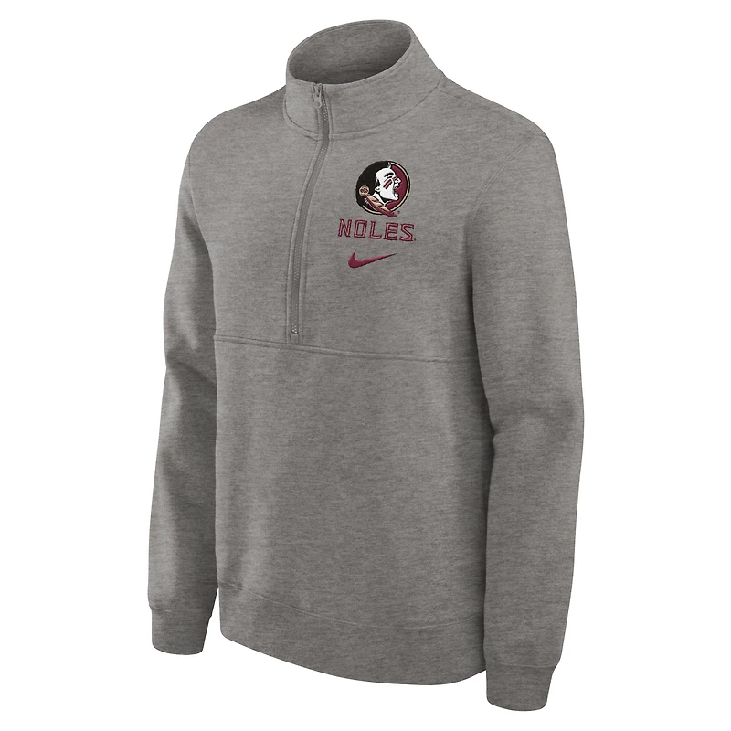 Men's Nike Heather Gray Florida State Seminoles Primetime Club Half-Zip Pullover