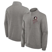 Men's Nike Heather Gray Florida State Seminoles Primetime Club Half-Zip Pullover