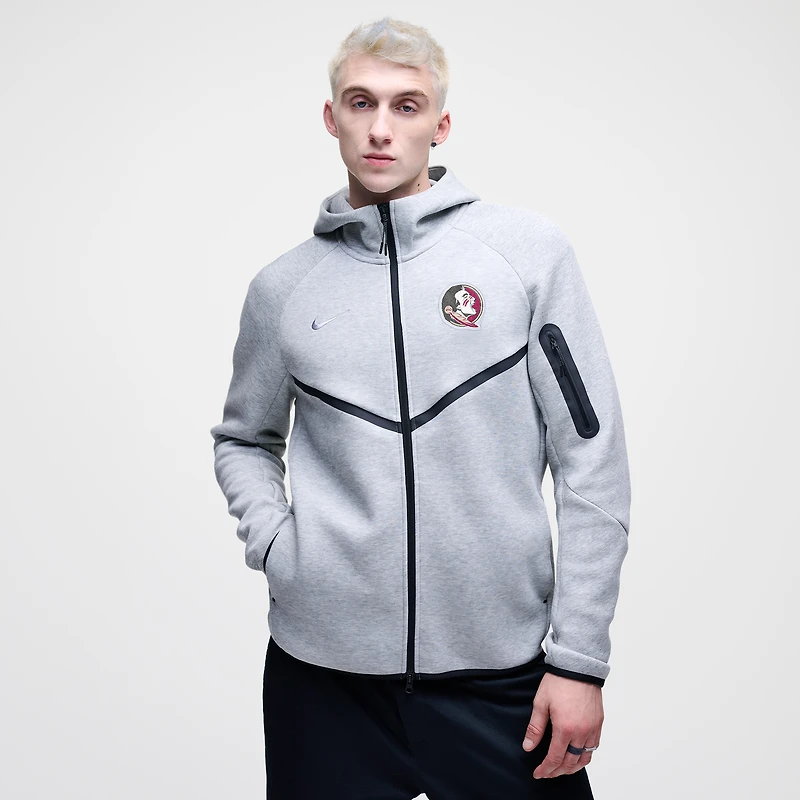 Sweat à capuche zippé Nike Tech Fleece Florida State Seminoles gris chiné pour homme