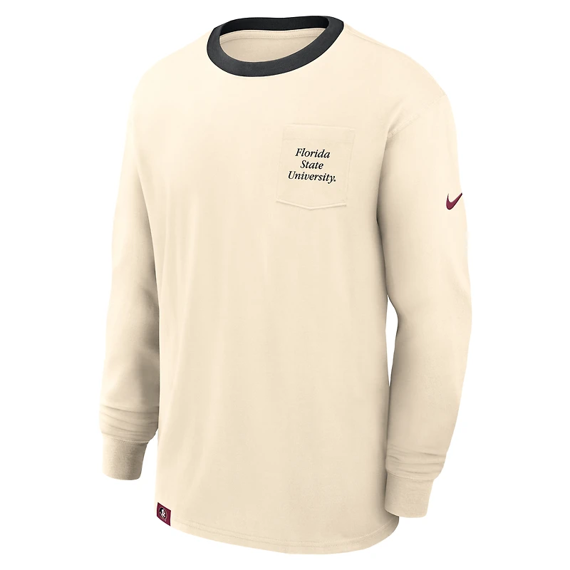 Men's Nike Natural Florida State Seminoles Athletic Prep Max90 Pocket Logo Long Sleeve T-Shirt