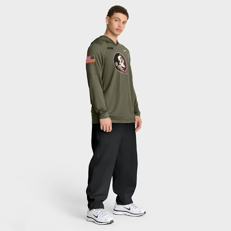 T-shirt à capuche manches longues Nike Olive Florida State Seminoles 2025 Military Appreciation Dri-FIT pour homme
