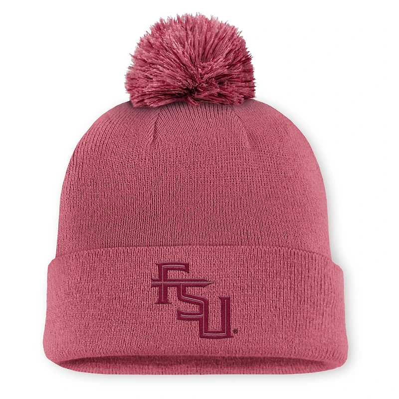 Bonnet en tricot à revers et pompon Nike rose Florida State Seminoles Primetime Peak Campus pour homme