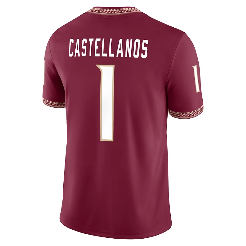 Men's Nike Tommy Castellanos Garnet Florida State Seminoles Home  NIL Football Game Jersey