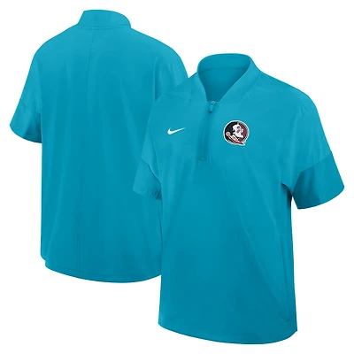 Veste d'entraîneur Nike turquoise Florida State Seminoles 2025 Sideline à manches courtes et fermeture éclair quart de tour pour homme