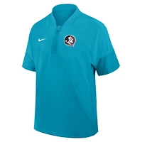 Veste d'entraîneur Nike turquoise Florida State Seminoles 2025 Sideline à manches courtes et fermeture éclair au quart Dri-FIT pour homme