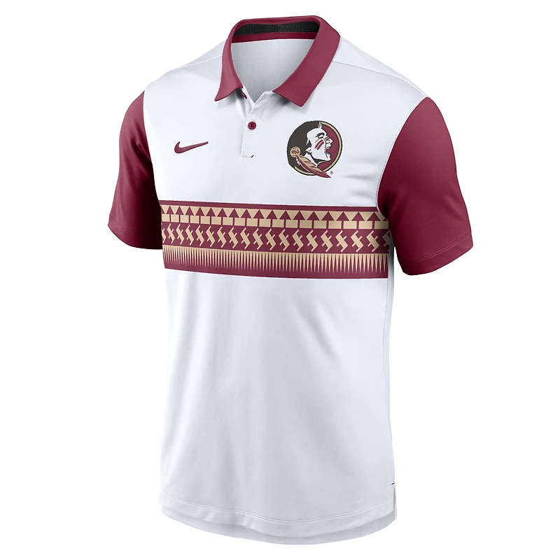 Men's Nike White/Garnet Florida State Seminoles Primetime Campus Pattern Vapor Dri-FIT Polo