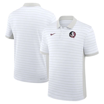 Polo Nike blanc Dri-FIT à rayures Victory pour entraîneurs de début saison 2025 des Seminoles l'État Floride homme