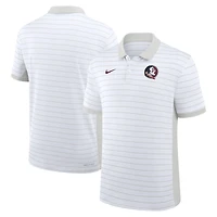 Polo Nike blanc Dri-FIT à rayures Victory pour entraîneurs de début saison 2025 des Seminoles l'État Floride homme