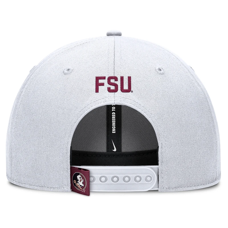 Casquette ajustable Nike blanche Florida State Seminoles 2025 On-Field Rise Performance pour homme