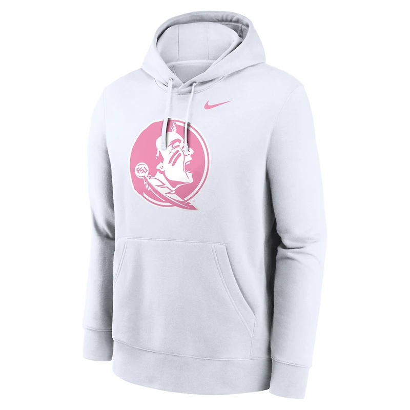 Men's Nike White Florida State Seminoles Pink Logo Club Fleece Hoodie