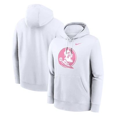 Men's Nike White Florida State Seminoles Pink Logo Club Fleece Hoodie