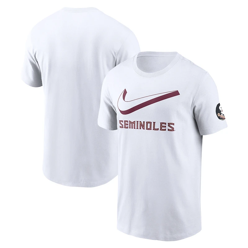 T-shirt Nike blanc pour homme Florida State Seminoles Primetime 2-Hit Swoosh