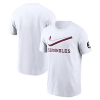 T-shirt Nike blanc pour homme Florida State Seminoles Primetime 2-Hit Swoosh