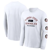 T-shirt à manches longues Nike blanc Florida State Seminoles Primetime Classic Location pour homme