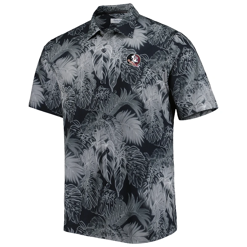 Men's Tommy Bahama Black Florida State Seminoles Coast Luminescent Fronds IslandZone Button-Up Camp Shirt