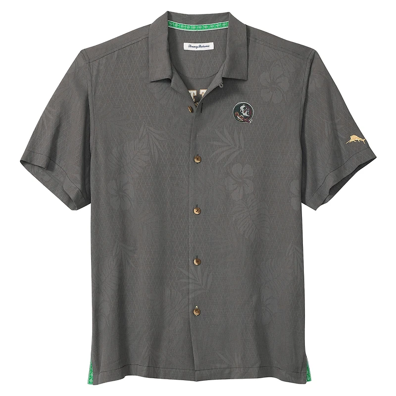 Men's Tommy Bahama Gray Florida State Seminoles Catch of the Day Camp IslandZone Button-Up Shirt