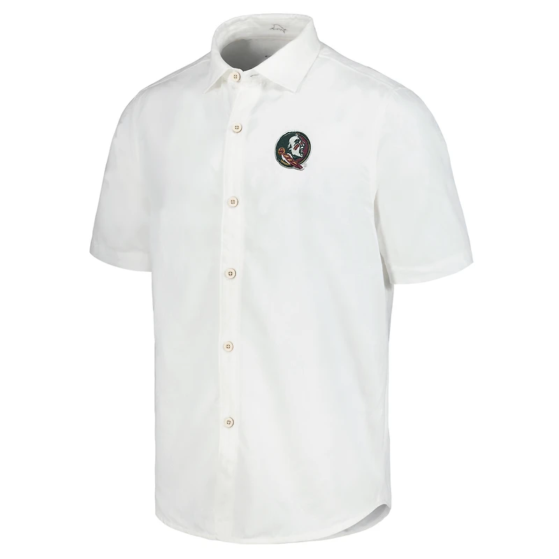 Men's Tommy Bahama White Florida State Seminoles Coconut Point Palm Vista IslandZone Camp Button-Up Shirt