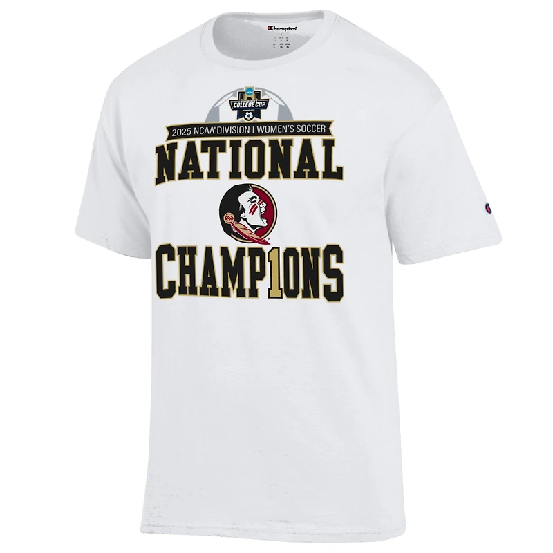 T-shirt unisexe blanc Champion Florida State Seminoles 2025, championnes nationales de soccer féminin la NCAA, vestiaire