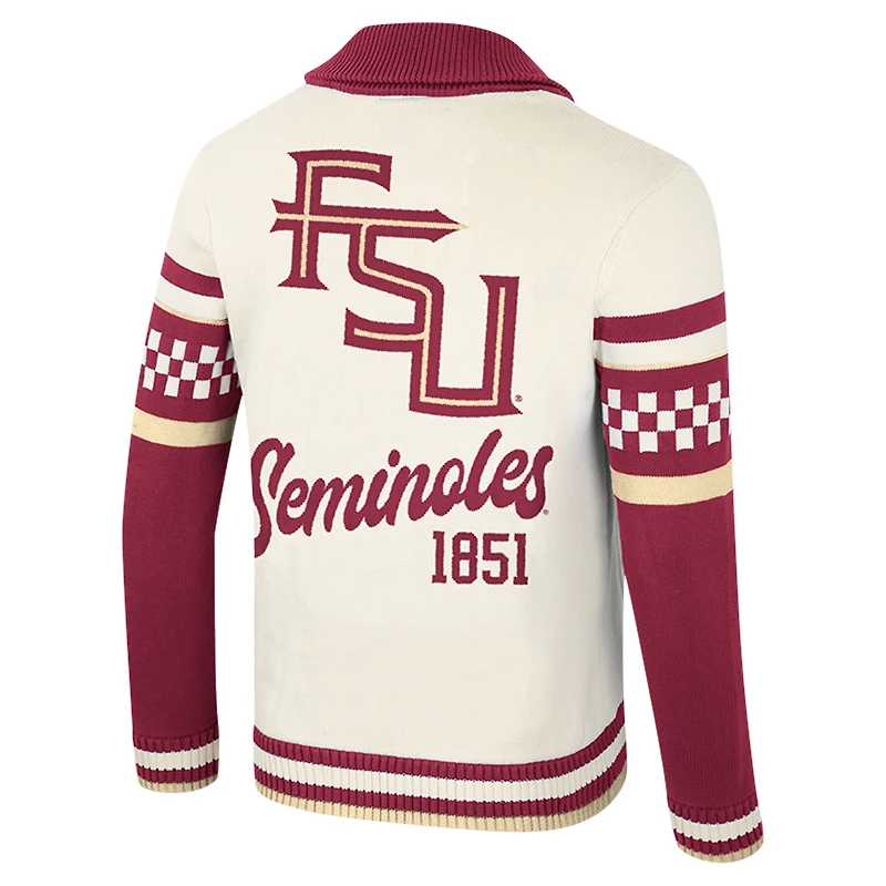 Pull jacquard boutonné unisexe Colosseum Cream Florida State Seminoles Wild Collective