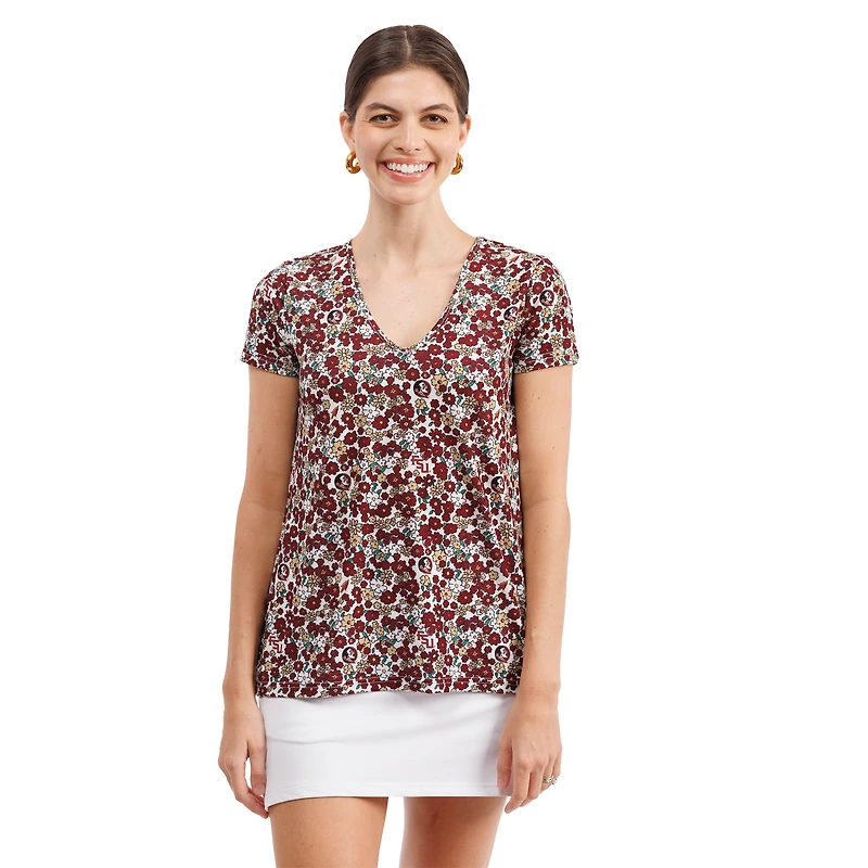 Haut à col en V fleuri Blake pour femme Smith & Quinn Garnet Florida State Seminoles