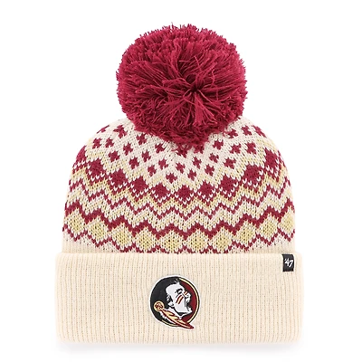 Women's '47 Cream Florida State Seminoles Elsa Cuffed Knit Hat with Pom