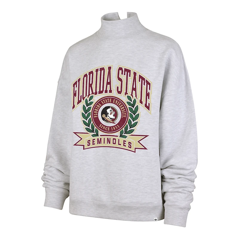 Women's '47  Gray Florida State Seminoles Laurel Arch Mock Neck Sweatshirt
