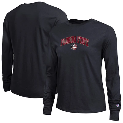 T-shirt à manches longues noir avec logo Arch Over des Florida State Seminoles, championne féminine