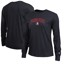 T-shirt à manches longues noir avec logo Arch Over des Florida State Seminoles, championne féminine